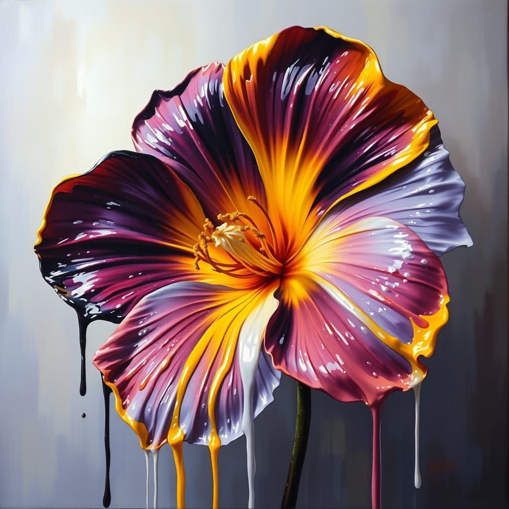 Dramatic Dripping Oil Painting of a Melting Flower