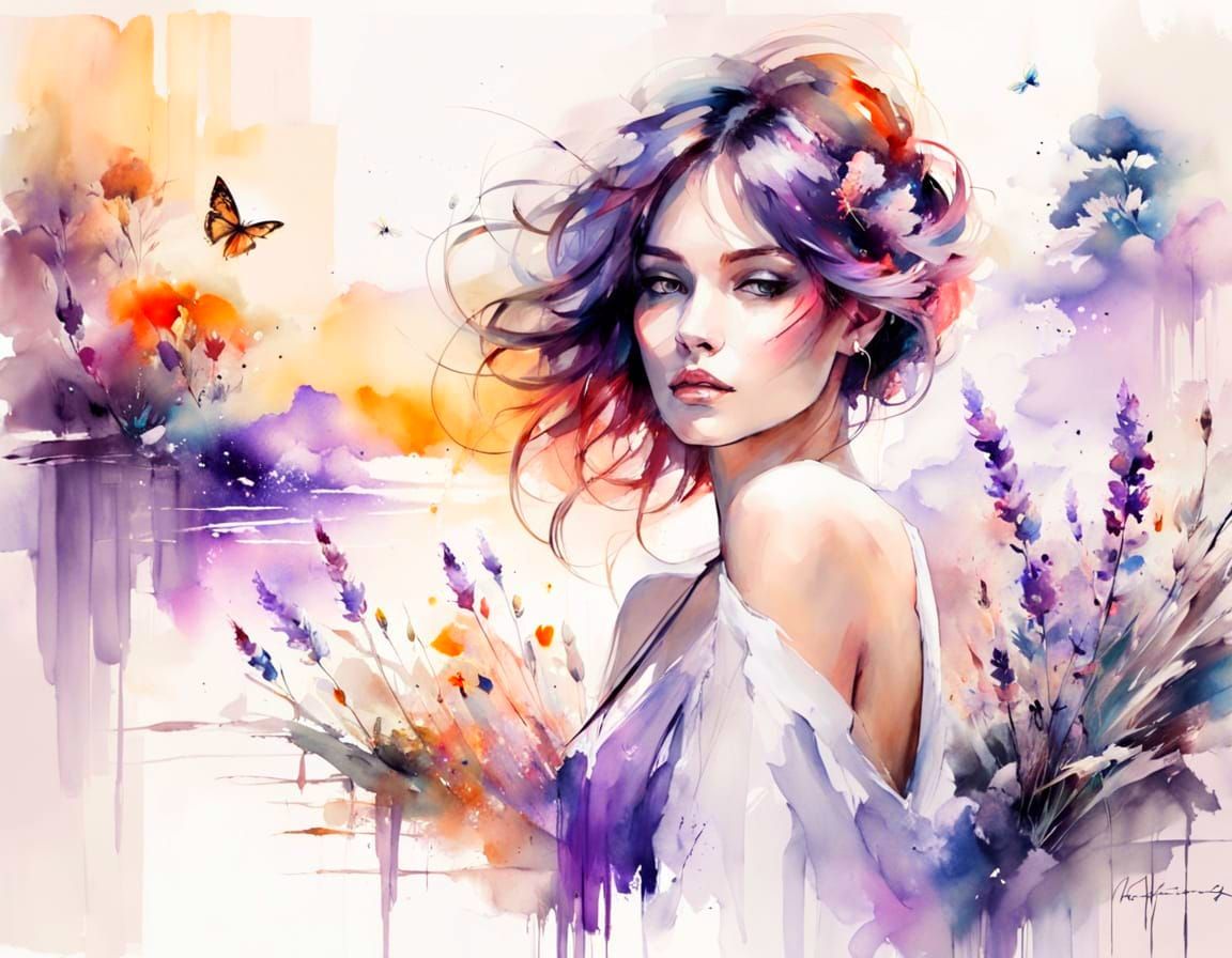 Lavender Fields in Provence: Watercolour Countryside