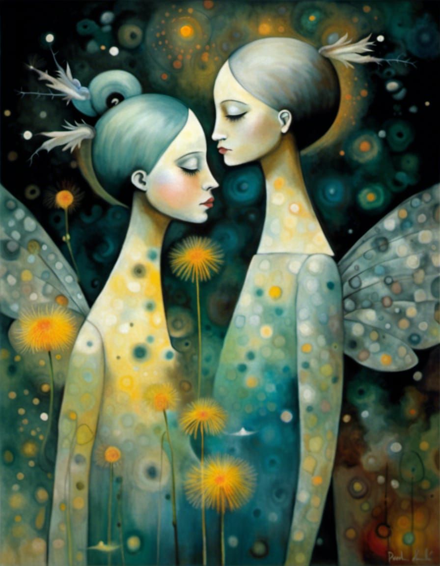 Dreamscape: Twin Winged Fairies in Abstract Art Style