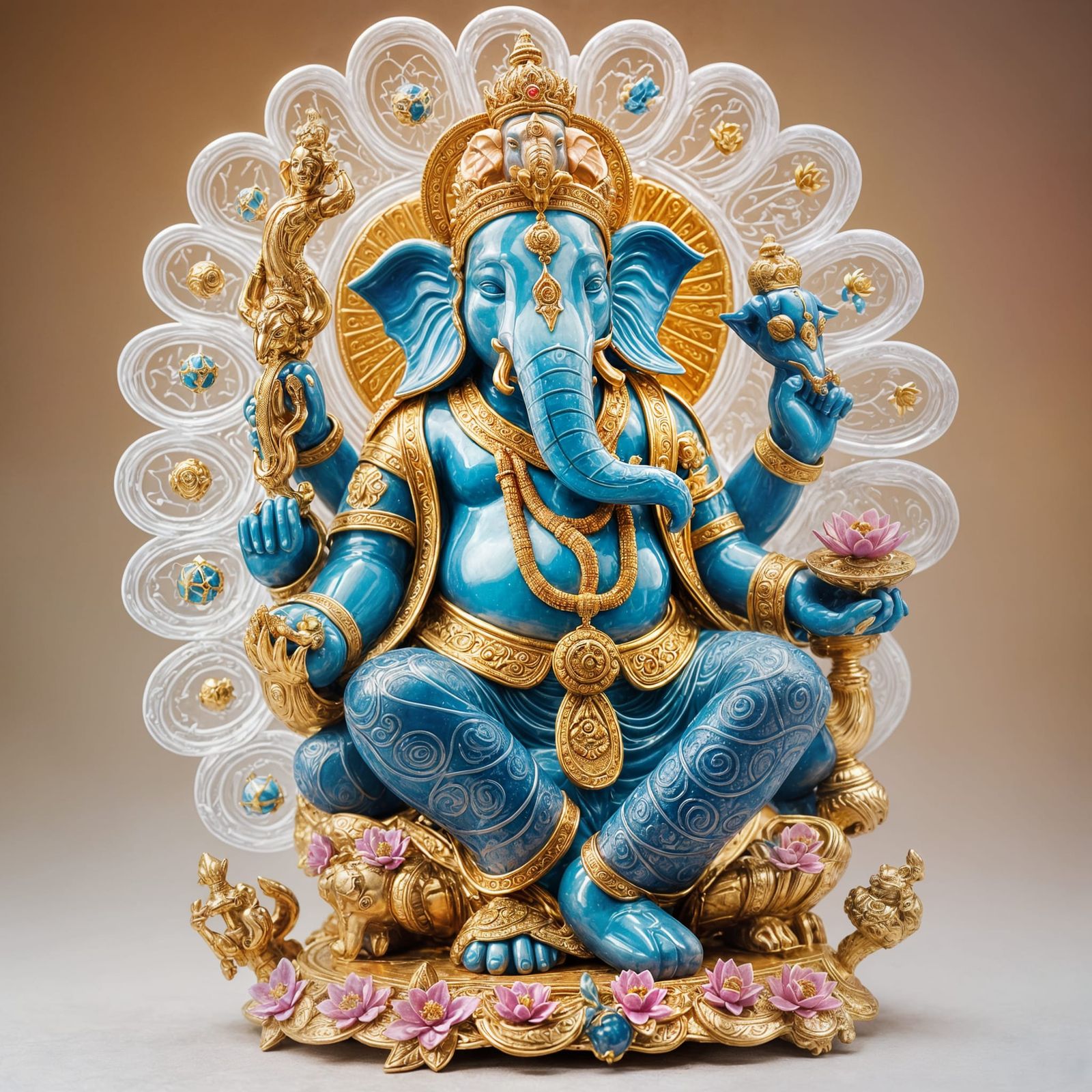 Vermilion Crystal Ganesha Sculpture: Digital Art
