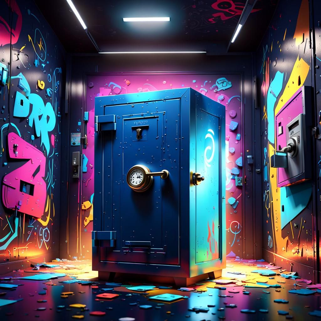 Giant Safe-Deposit Box in Vibrant Graffiti Art Style