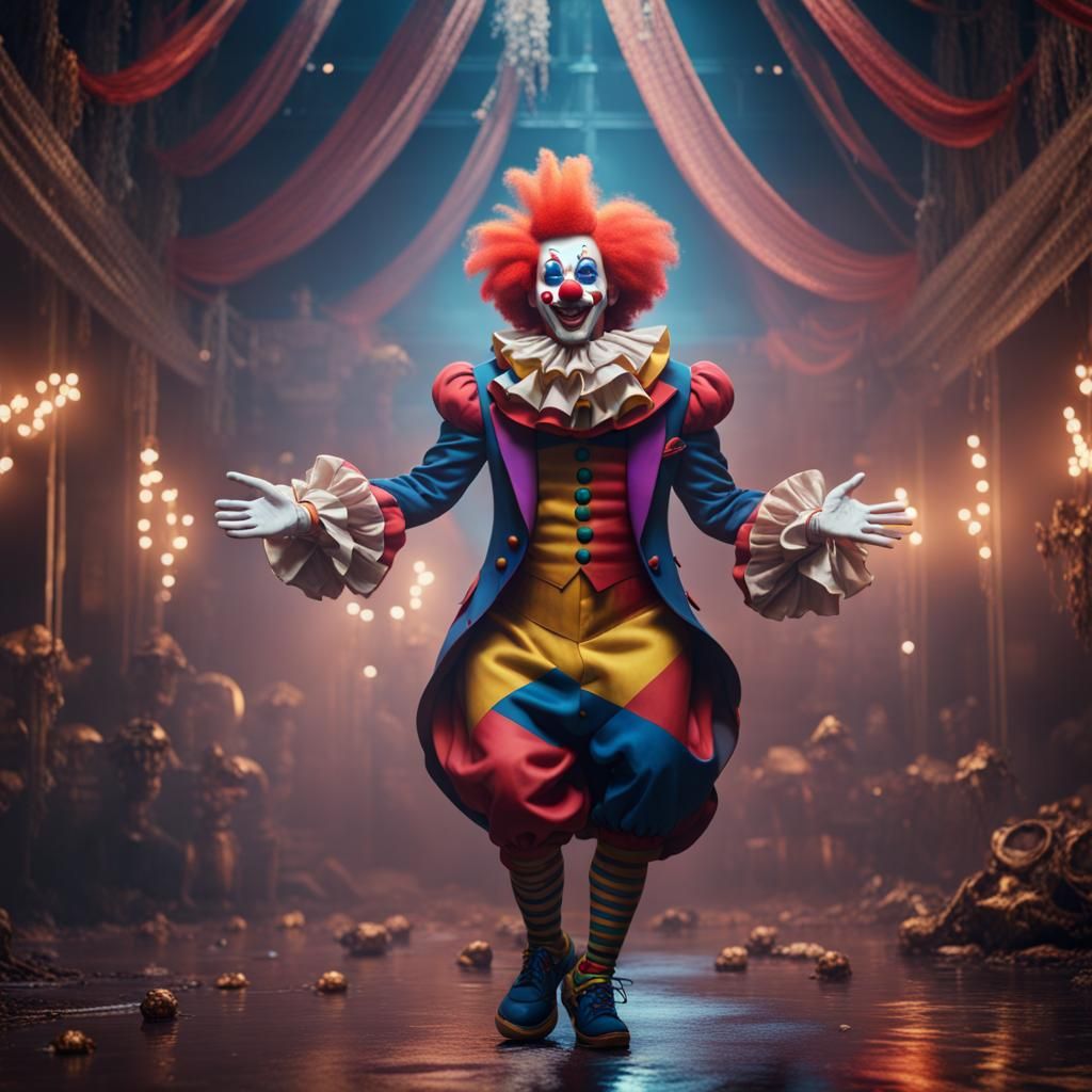 Clown's Techno Dance: Detailed Fantasy Art