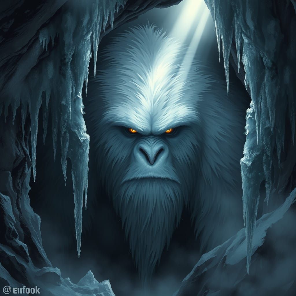 Monstrous Snow Yeti Emerges from Mystic Caves in Ethereal Gl...