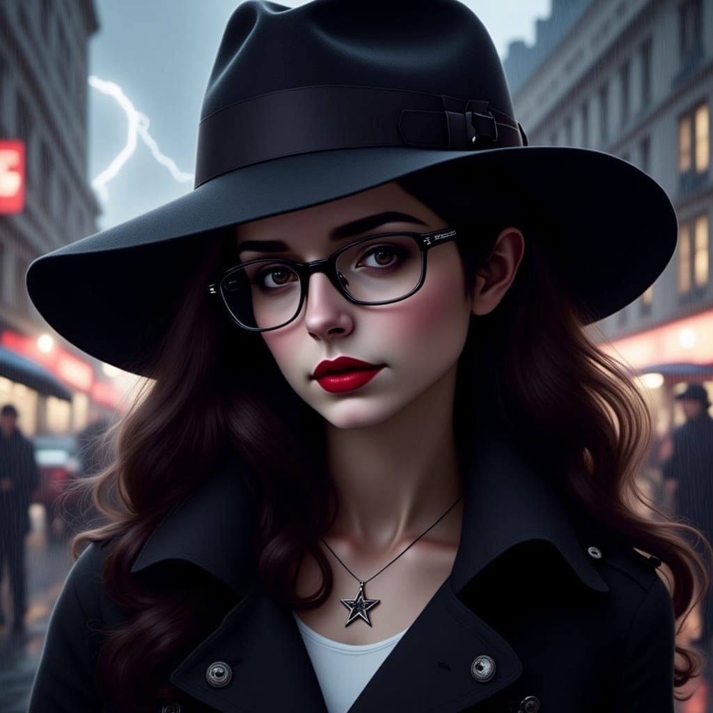 Cinematic Hyperrealism Portrait of a Rainy Night City Girl