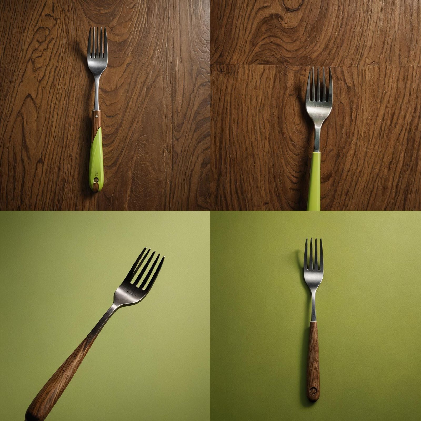 Lime Fork Bound to Walnut Shaft: Hyperrealistic Art