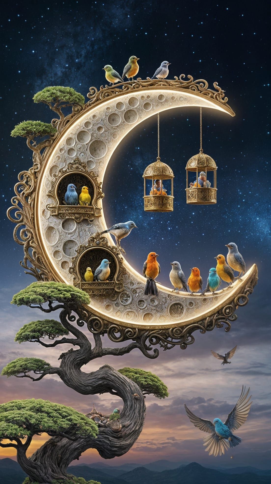 🖼️🖼️🖼️Crescent Moon Bird House 🌙🦜🏠