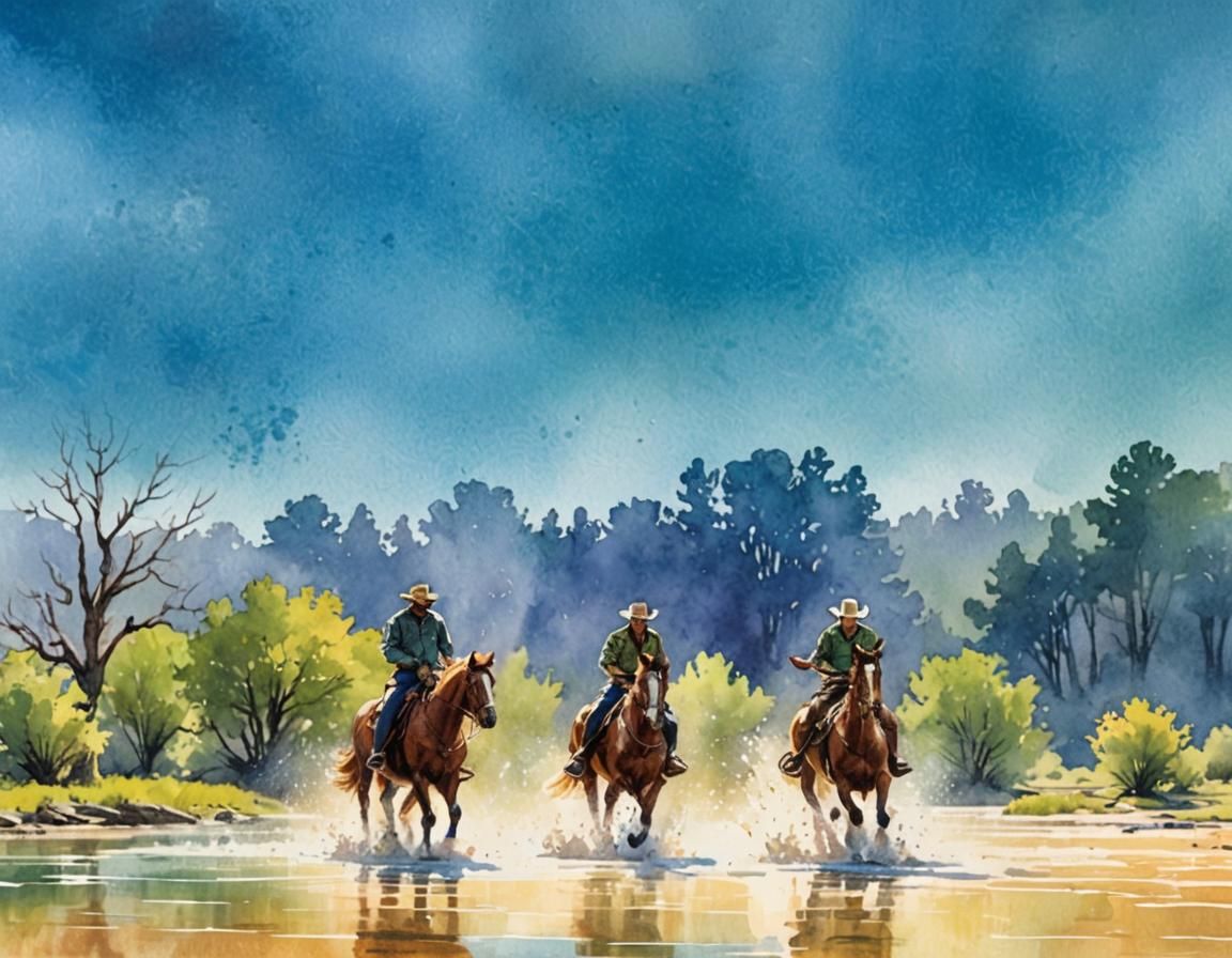 Cowboy on Horseback: Watercolor Comic Book Art