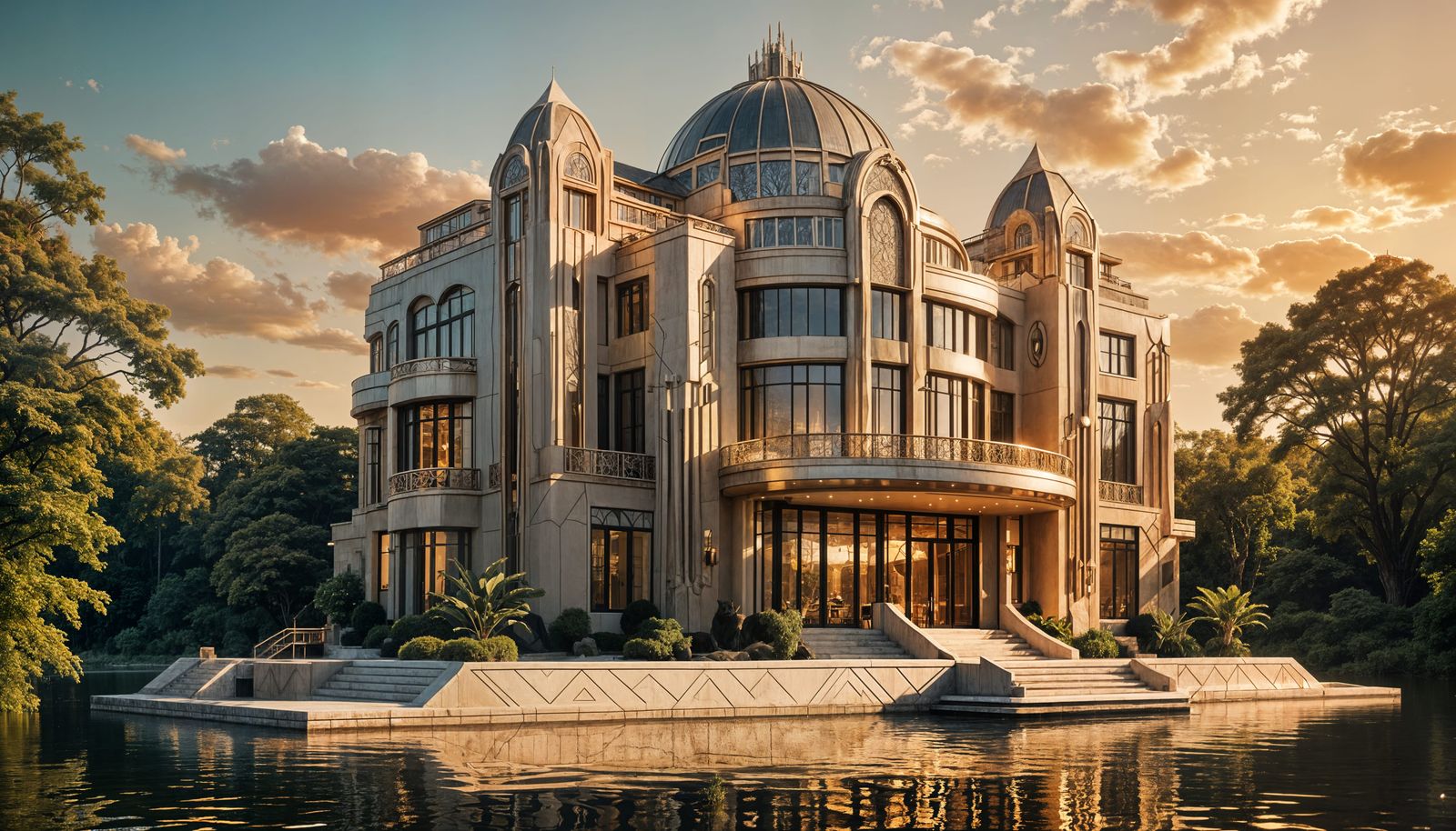 Hyperrealistic Art Deco House by River