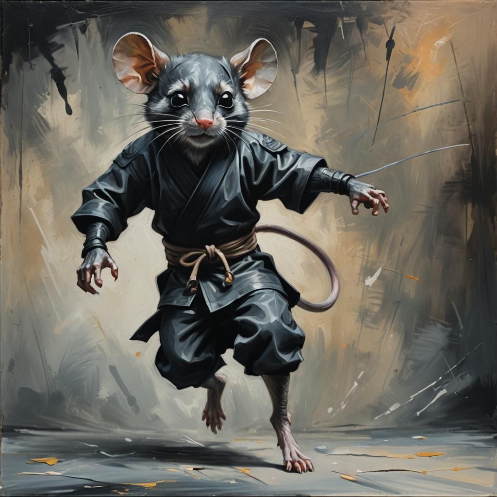 Ninja Mouse in Oil Painting with Dramatic Lighting