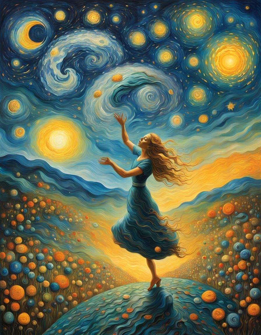 Surreal Woman Portrait Inspired by Van Gogh and Dali