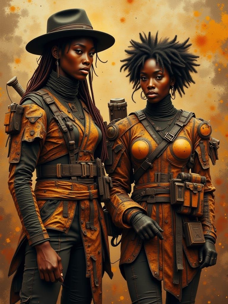 Sepia Musicians Portrait in Dynamic Concept Art Style