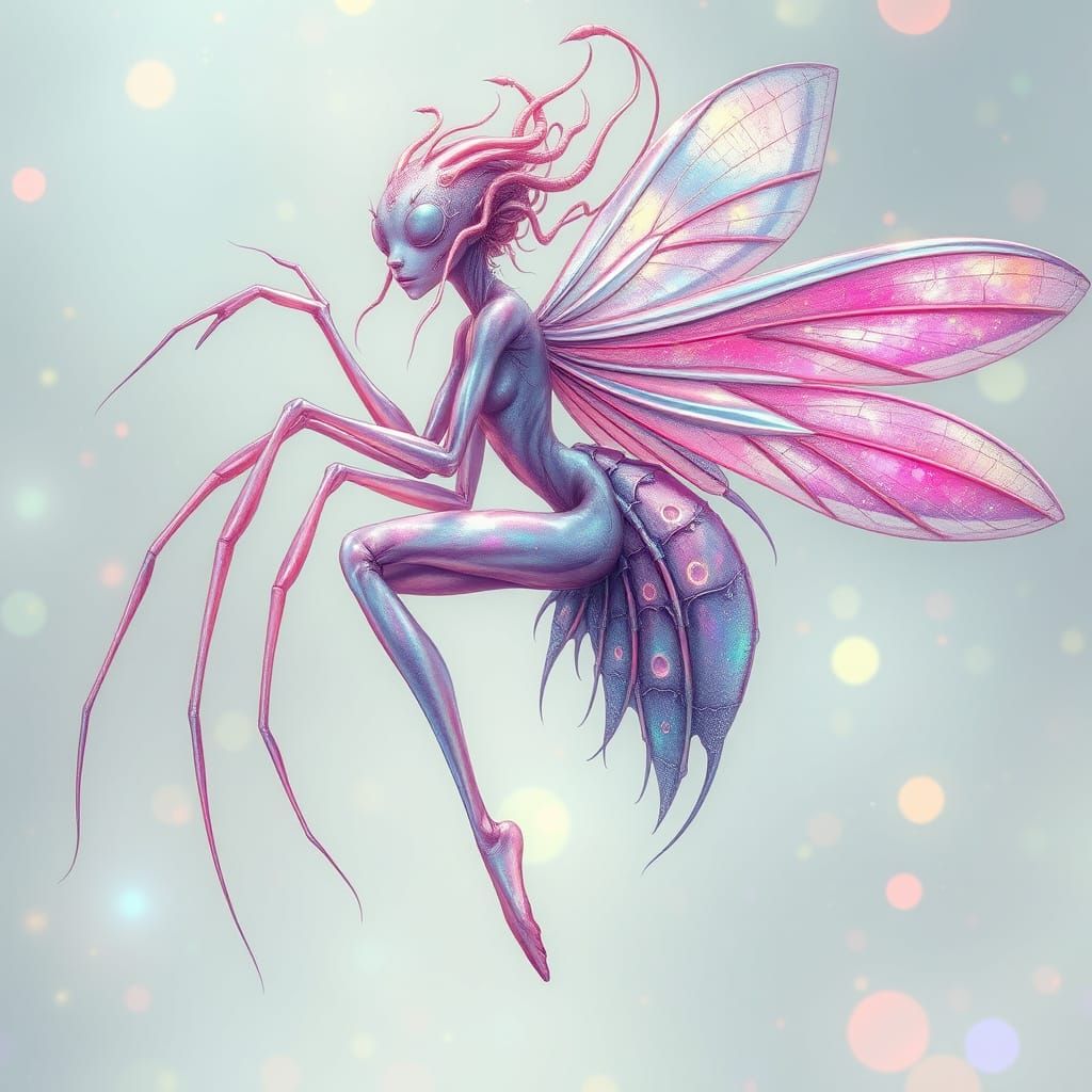 Ethereal, Dreamlike Fairy with Iridescent Wings and Spider-L...
