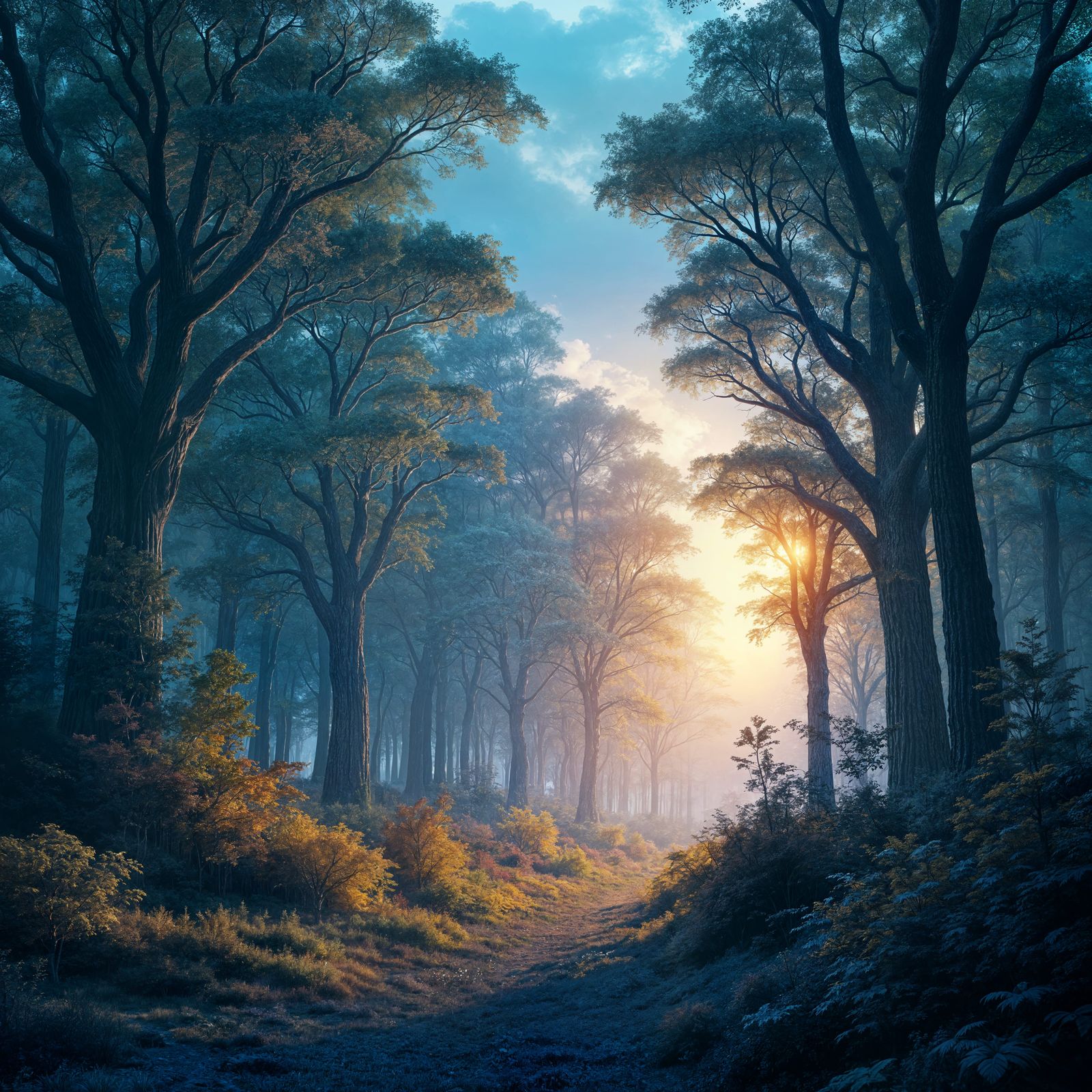 Abstract Forest Under Blue Sky: Fantasy Concept Art