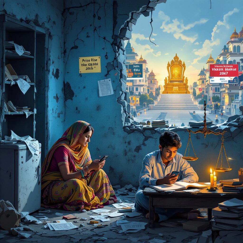 Distressed Indian Family in Crumbling Apartment