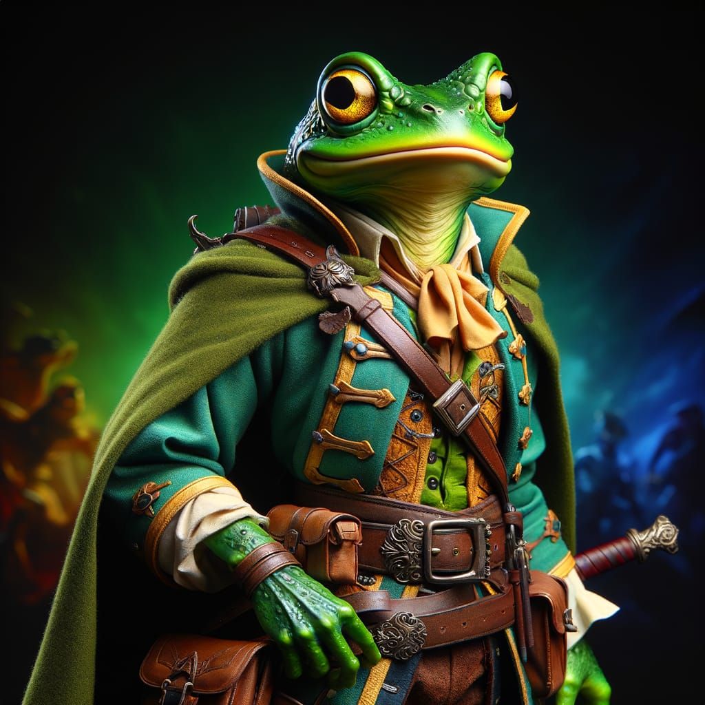 Ethereal Frog Knight in Vibrant Fantasy Attire