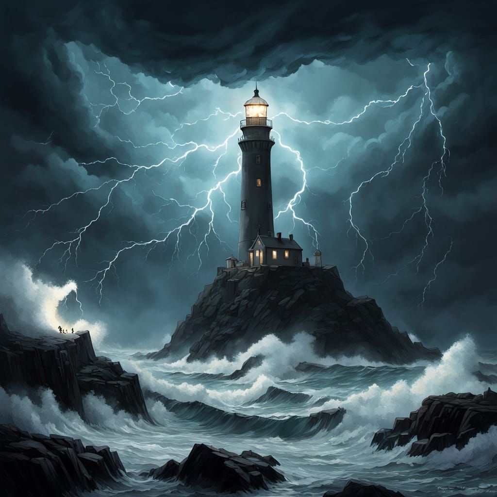 Fortress Lighthouse Reveals Sea Monster in Storm