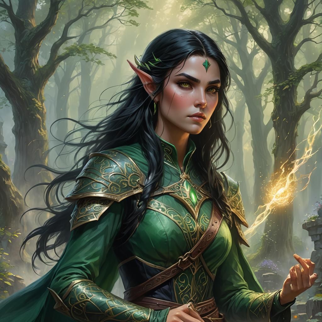 Evil Half-Elf Fighter Mage Portrait in Ethereal Style