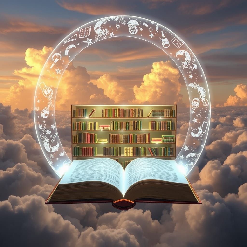 Floating Library of Forgotten Dreams in the Clouds