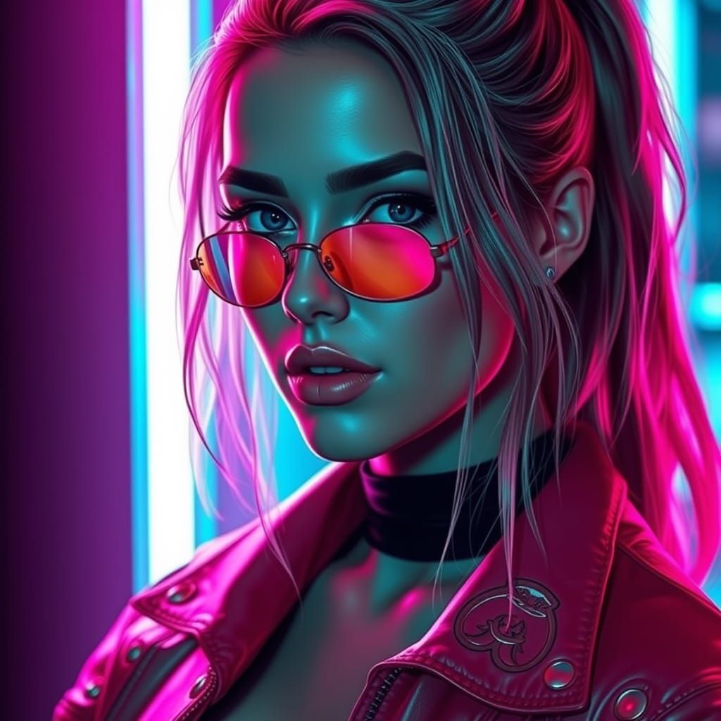 Futuristic Femme in Neon Cyberpunk Cityscape