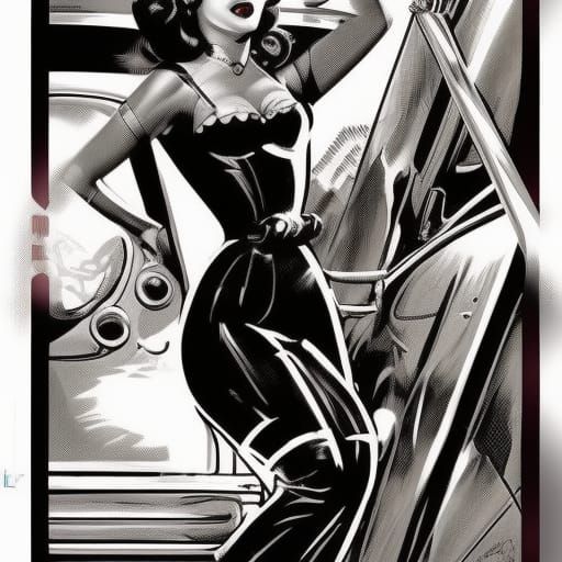 Rebellious 50s Pin-Up in Comic Book Art Style
