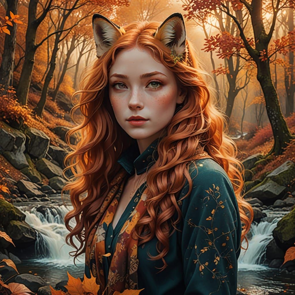 Whimsical Fox in Autumn Forest Double Exposure