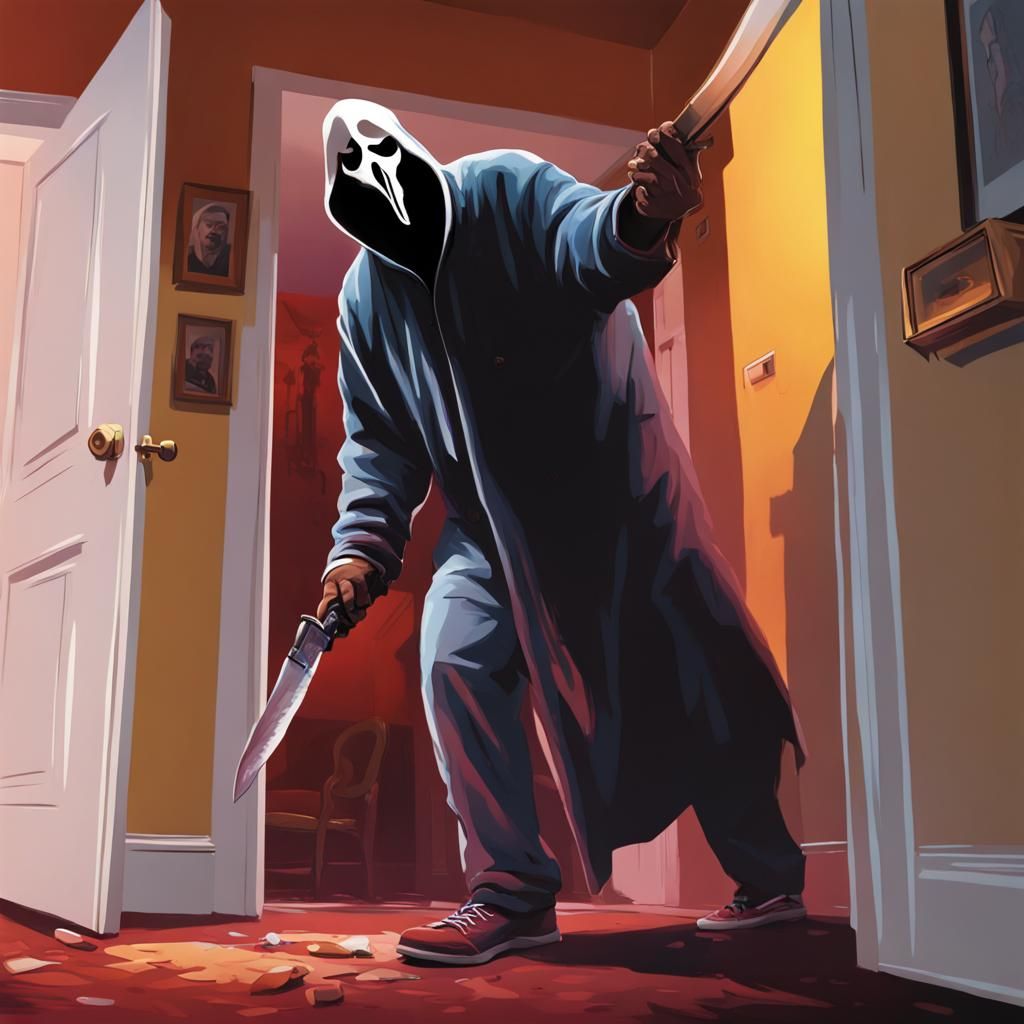 Hyperrealistic Ghostface Enters Home with Knife