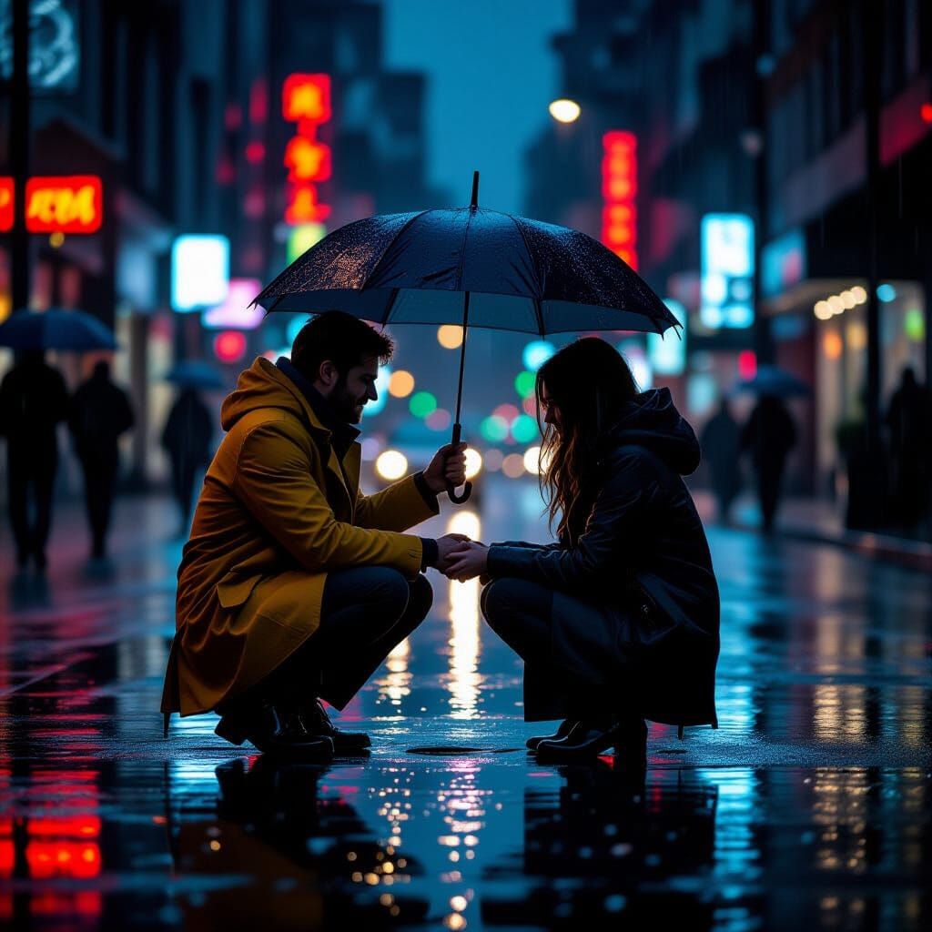 Kind Stranger Offers Comfort on Rainy City Street