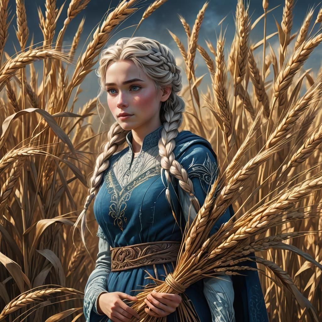 Girl with Wheat Sheaf: Detailed Matte Painting