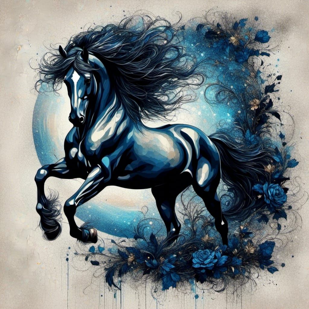 Wild Horse Silhouette at Midnight