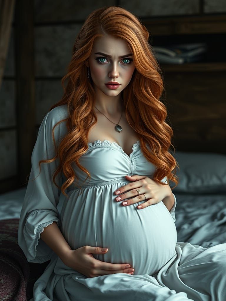Pregnant Medieval Maiden in Whispers of Doubt