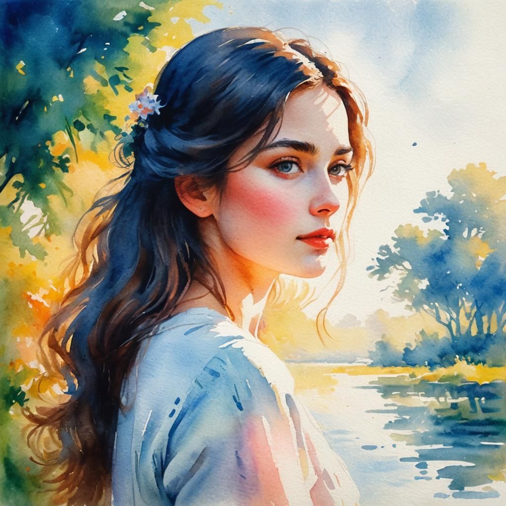 Impressionistic Watercolor of a Beautiful Woman
