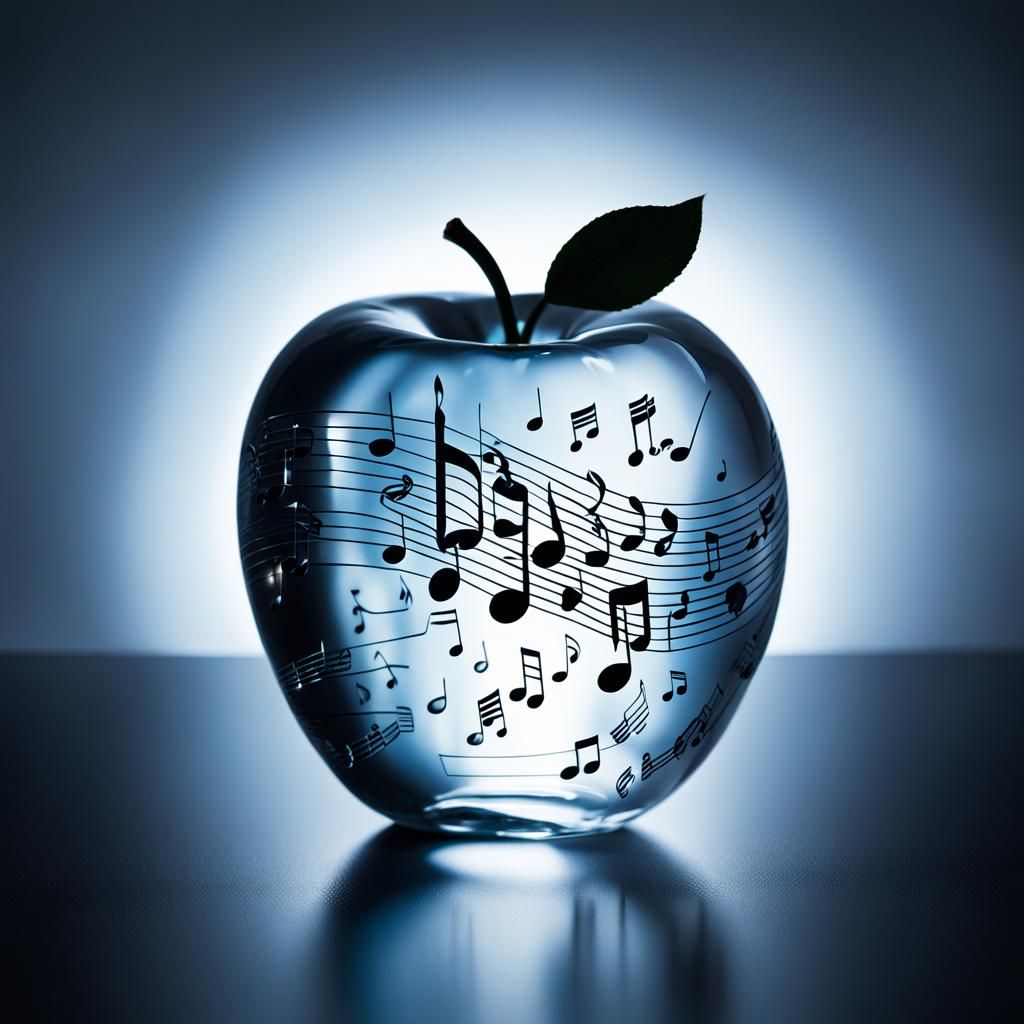 Luminous Crystal Apple with Musical Motifs