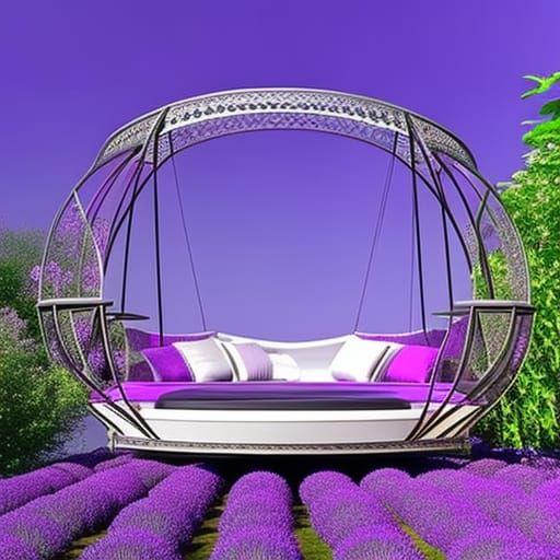 Lavender and Sliver Gothic Round Swing Bed with Pergola Roof and flower Planters& gothic vibes& ethereal vibes& magical ...