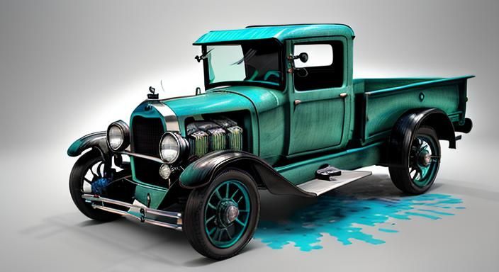 1920s Ford Pickup Truck with Graffiti Art, 3D Render