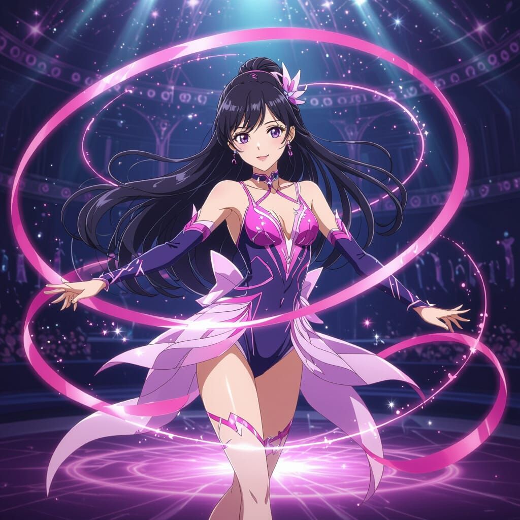 Korean Magical Girl Gymnastics Ribbon Performance, Anime Sty...