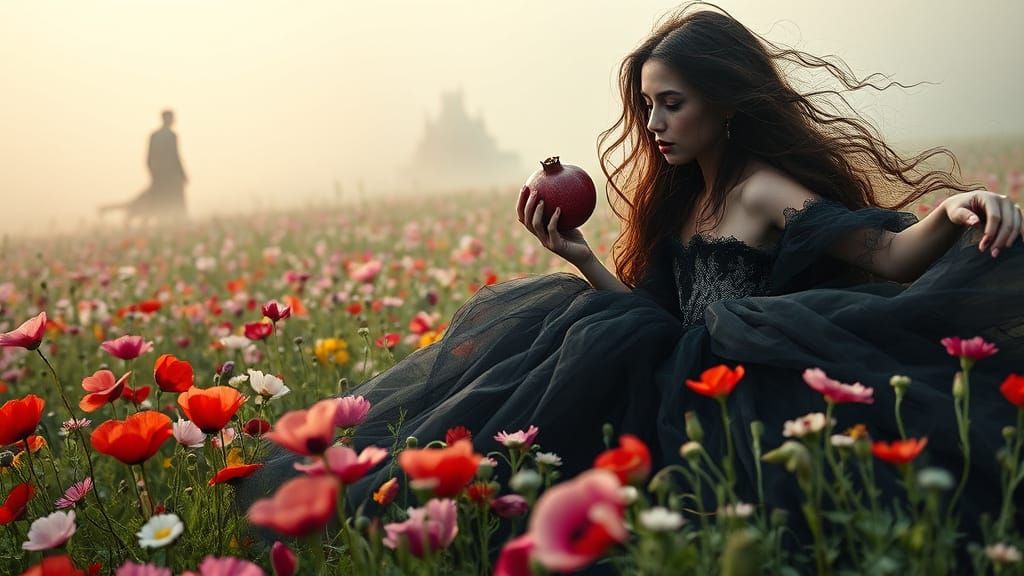 Persephone in Eerie Flower Meadow, Tim Burton Palette