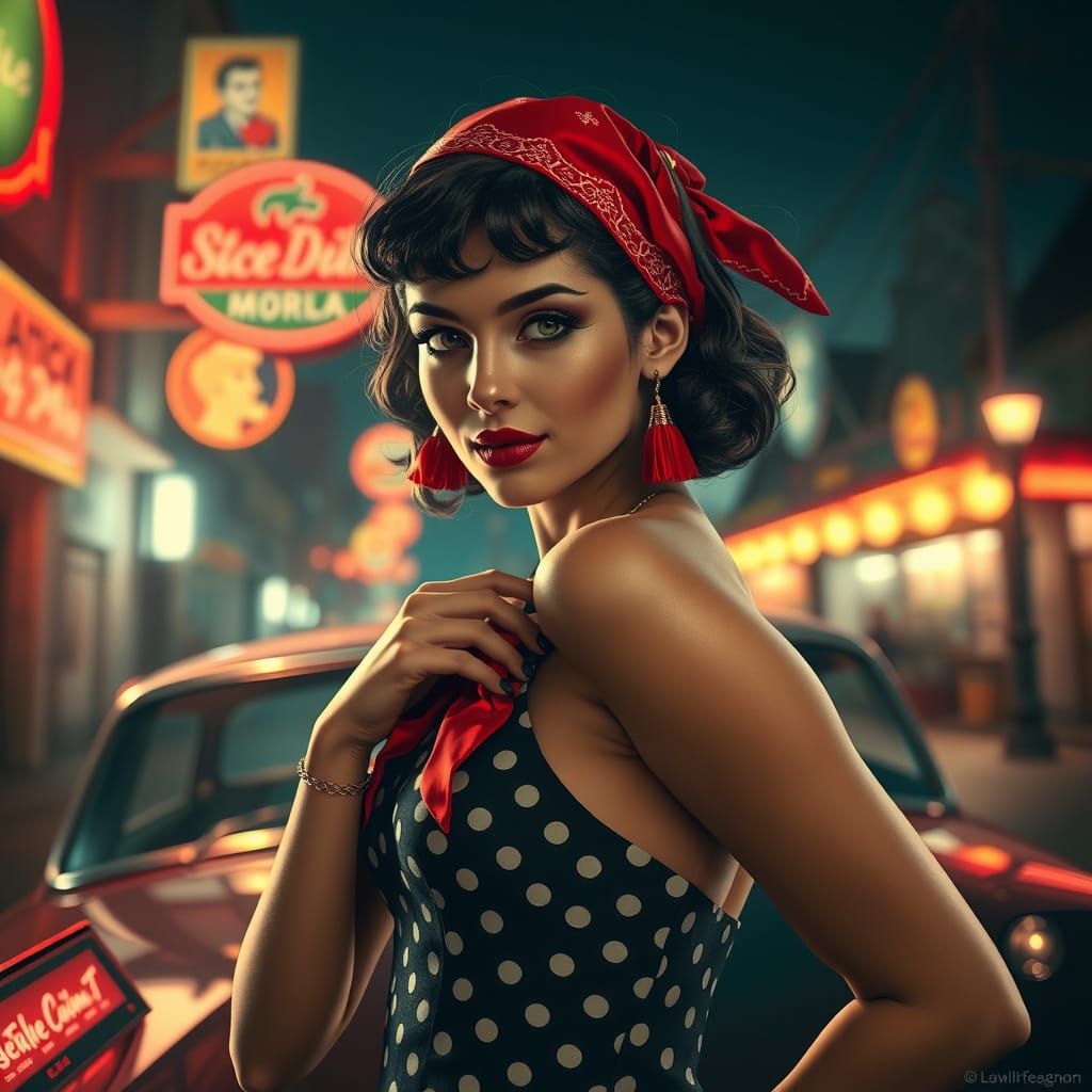 Retro Pinup Girl in Film Noir Style