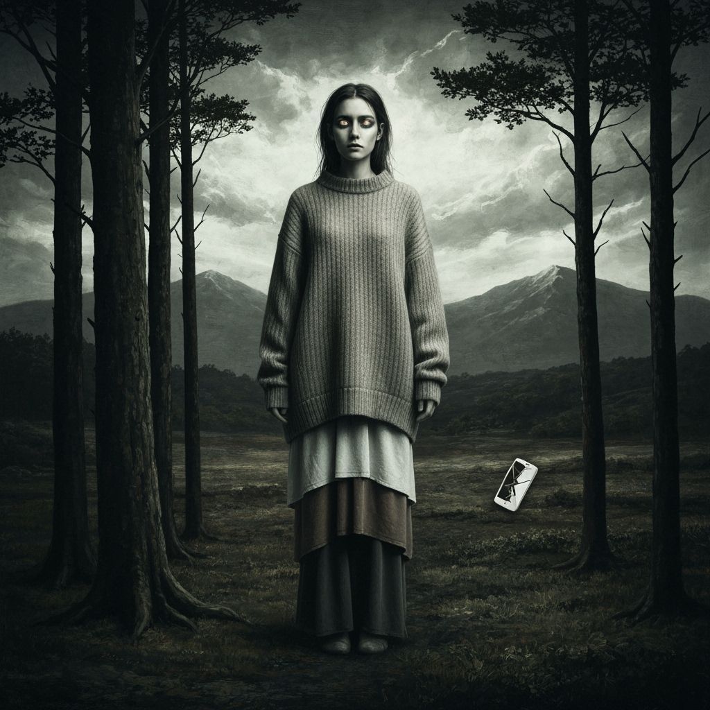 Woman in Stormy Landscape in Romantic Style