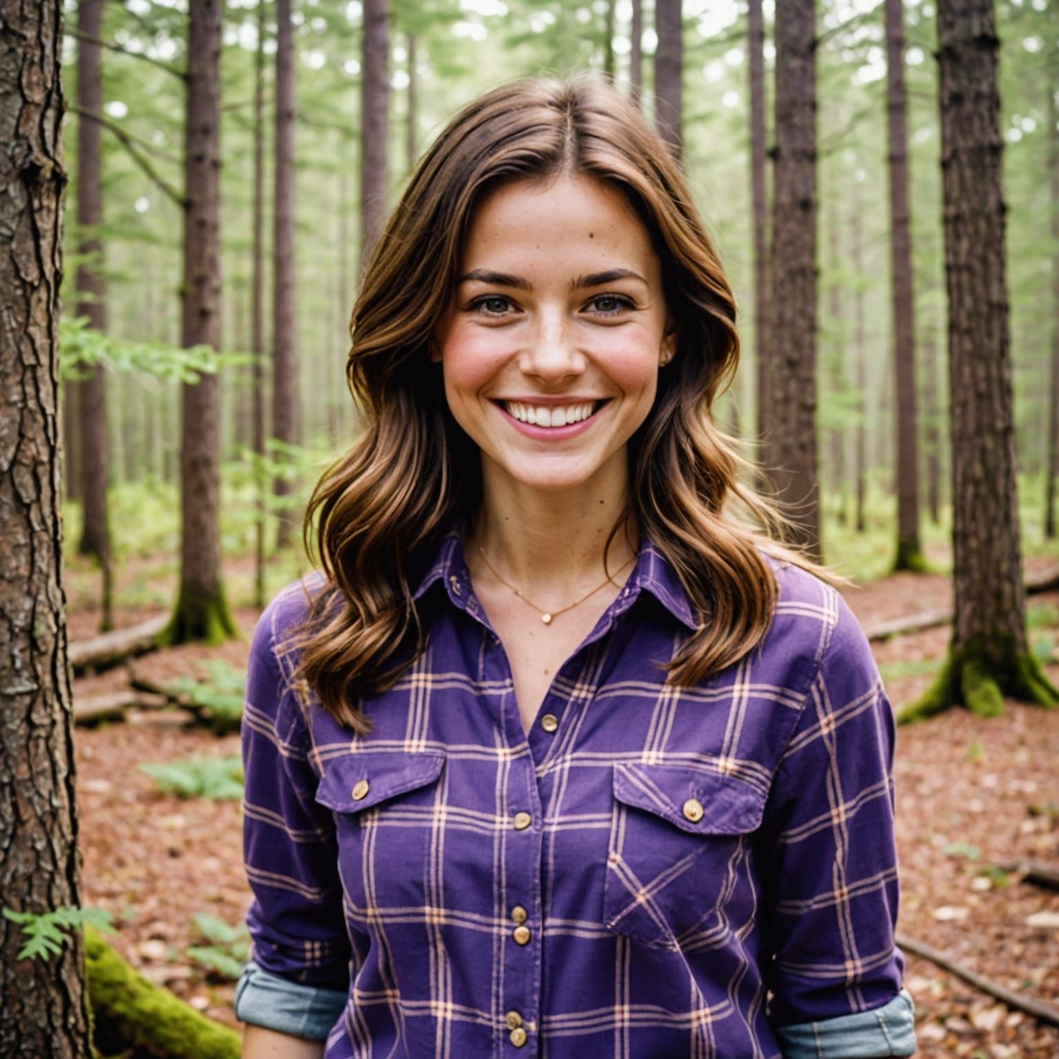 Watercolor Portrait of Woman in Maine Forest
