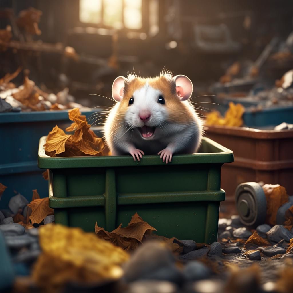 Cute Hamster Cub in a Dumpster