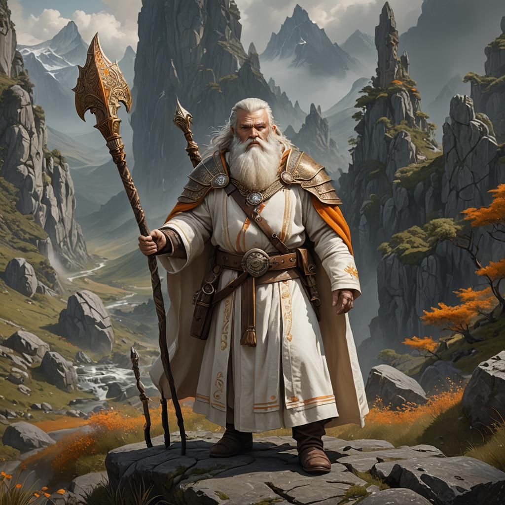 Dwarven Cleric in Stony Landscape, Digital Painting