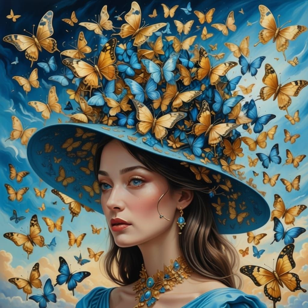 Hat Adorned with Vibrant Butterflies