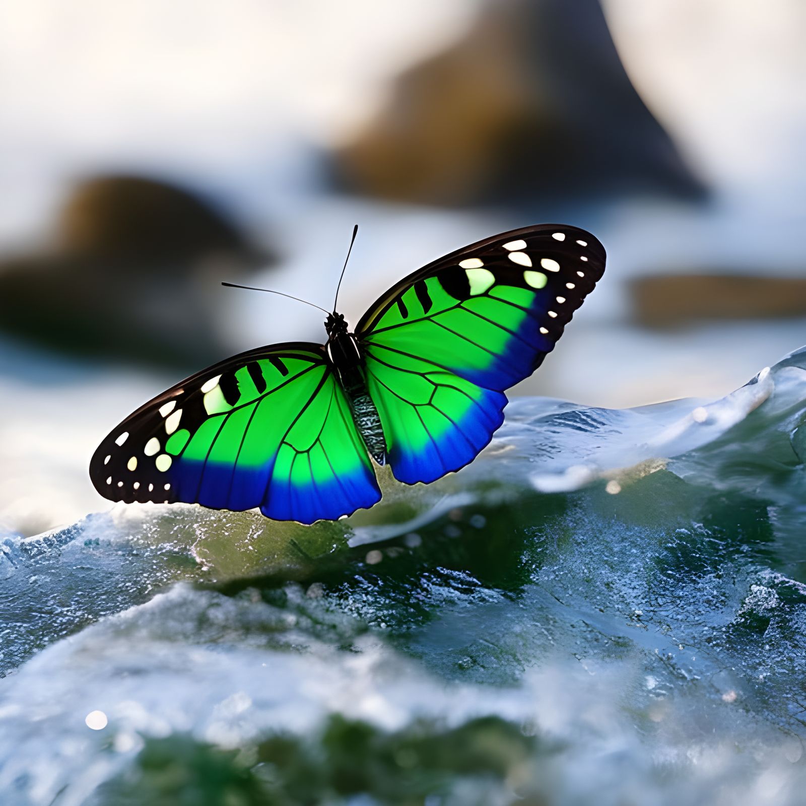 Majestic Butterfly Soaring Under Rainbow Sky