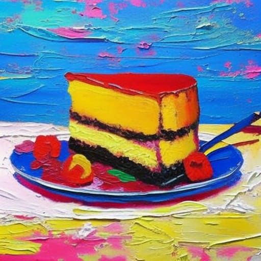 Decadent Cheesecake Slice in Neo-Impressionist Style