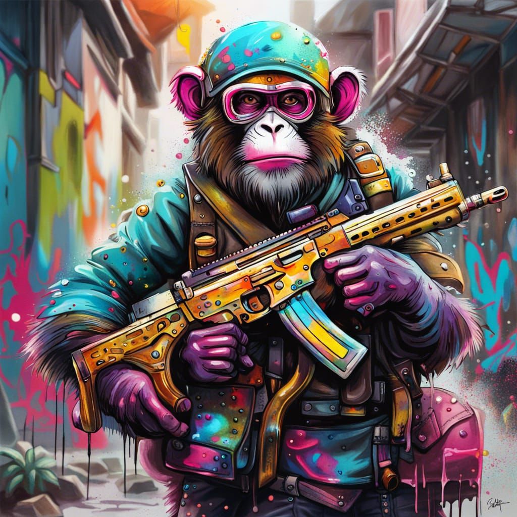 Monkey Battle Rifle in Graffiti Art Style