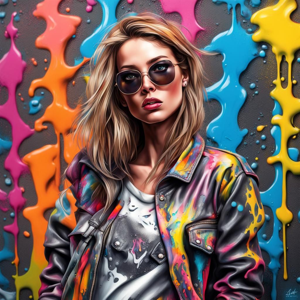 High-Resolution Fashion Model in Graffiti Splash Art