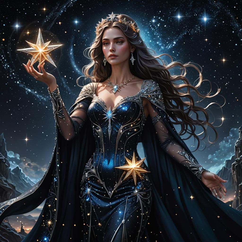 Sparkling Star Goddess in Dark Gown