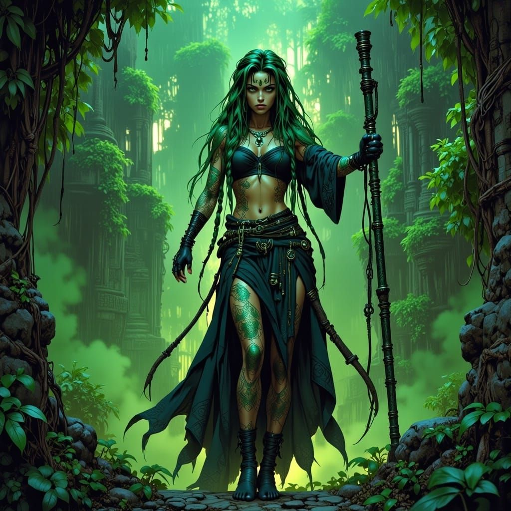 Mystic Forest Shaman Casting Spell in Jungle Temple