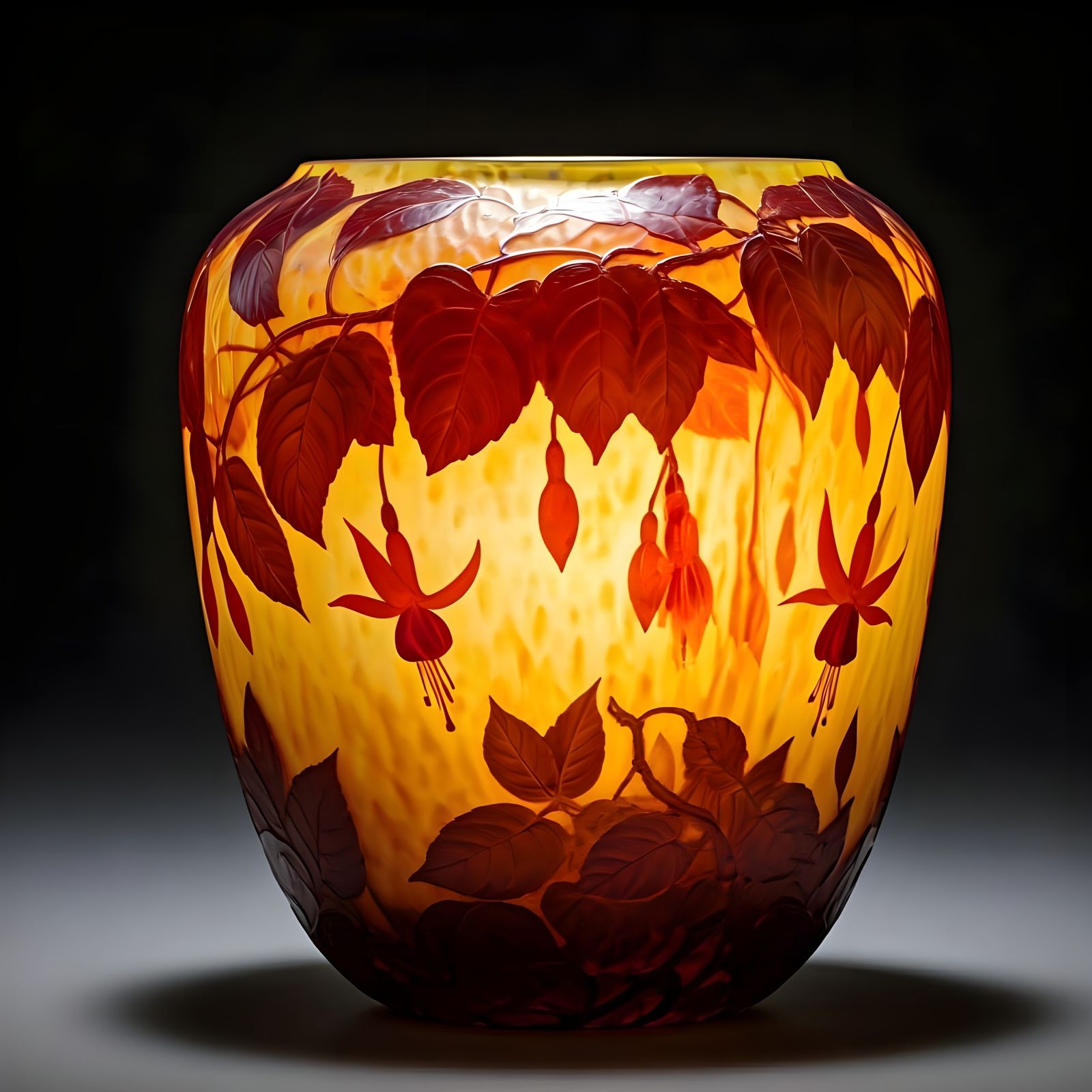 Art Deco Cameo Glass Vase with Fuchsias