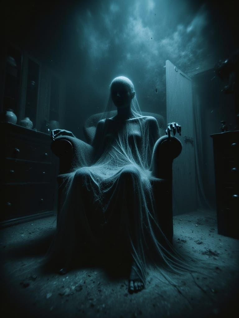 Featureless Figure of Cobwebs in Dusty Victorian Room